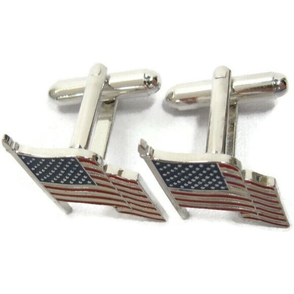 American Flag Cufflinks Shirt Formal Wedding Accessories Tux Vintage IOB - Picture 3 of 16
